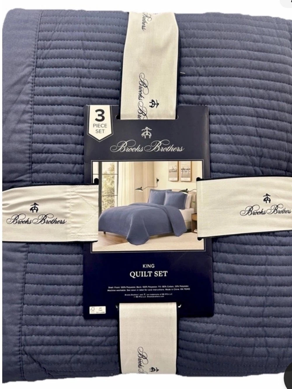 Brooks Brothers Blue King Quilt Set 106”x92”